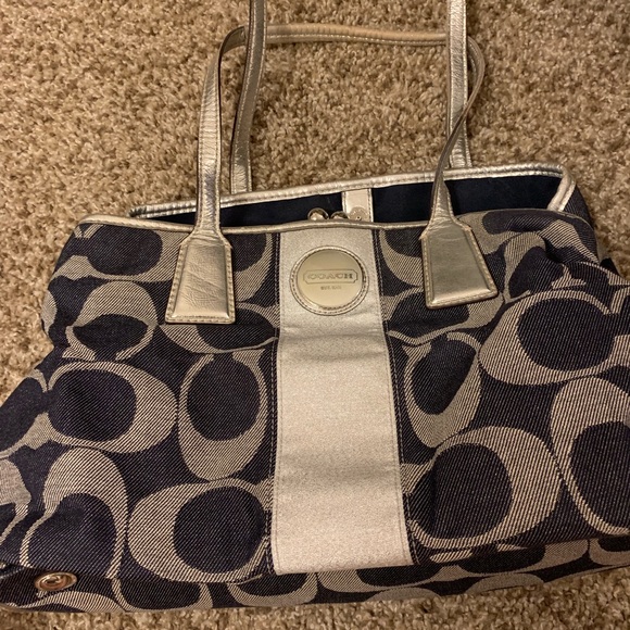Authentic Coach Purse (denim, blue, sparkly silver - Picture 6 of 6